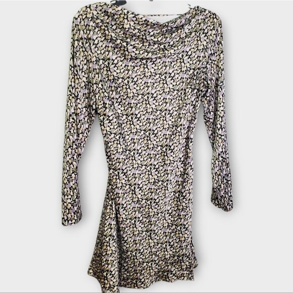 ASTR The Label Printed Satin Cowl Neck Dress Multicolor Small - Picture 2 of 8